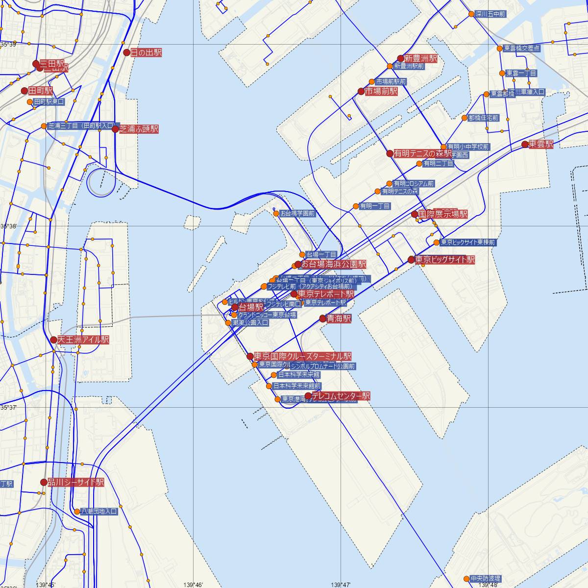 東京テレポート駅（りんかい線）周辺のバス路線図