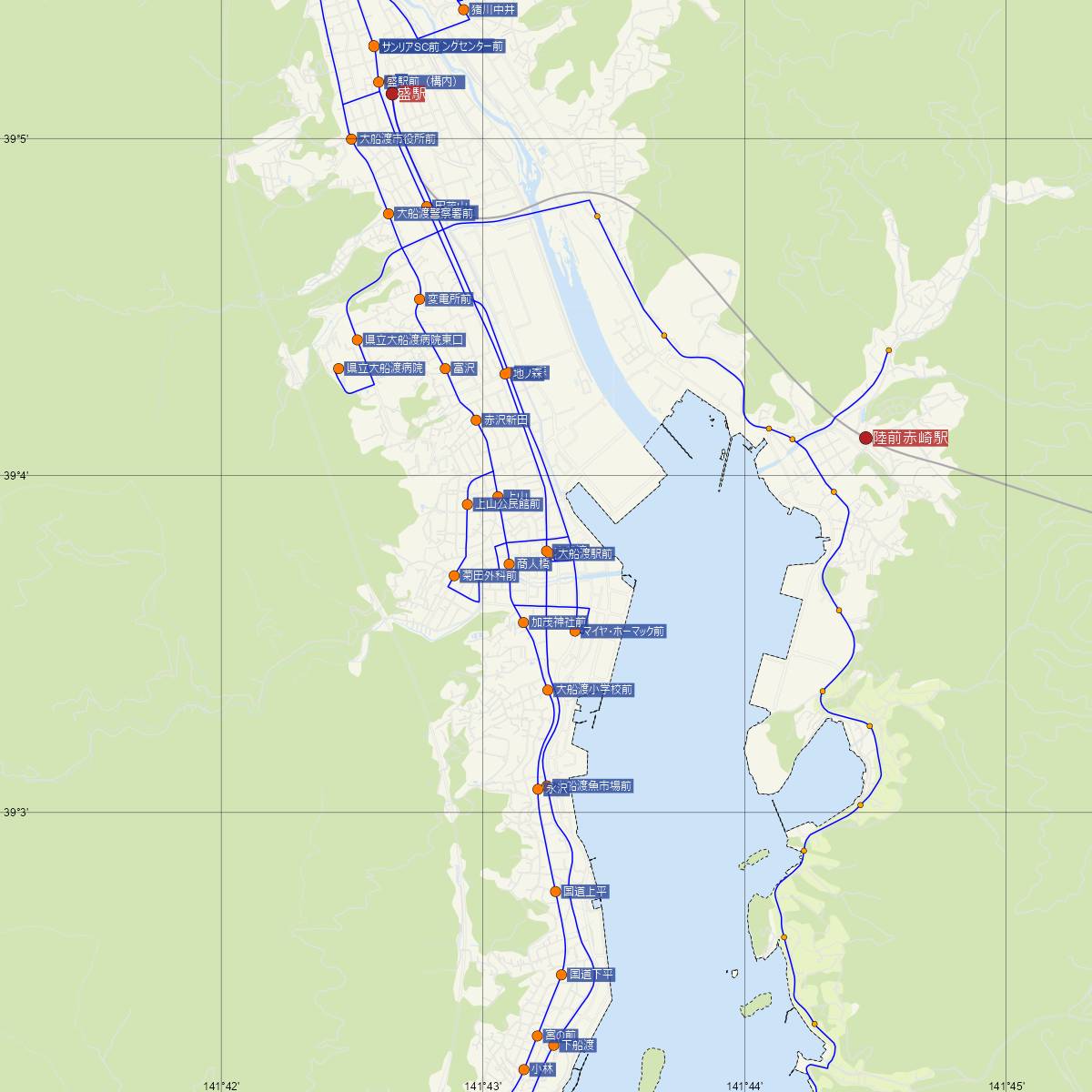 大船渡駅（JR東日本）周辺のバス路線図