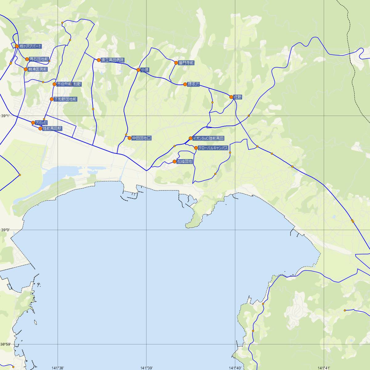 脇ノ沢駅（JR東日本）周辺のバス路線図