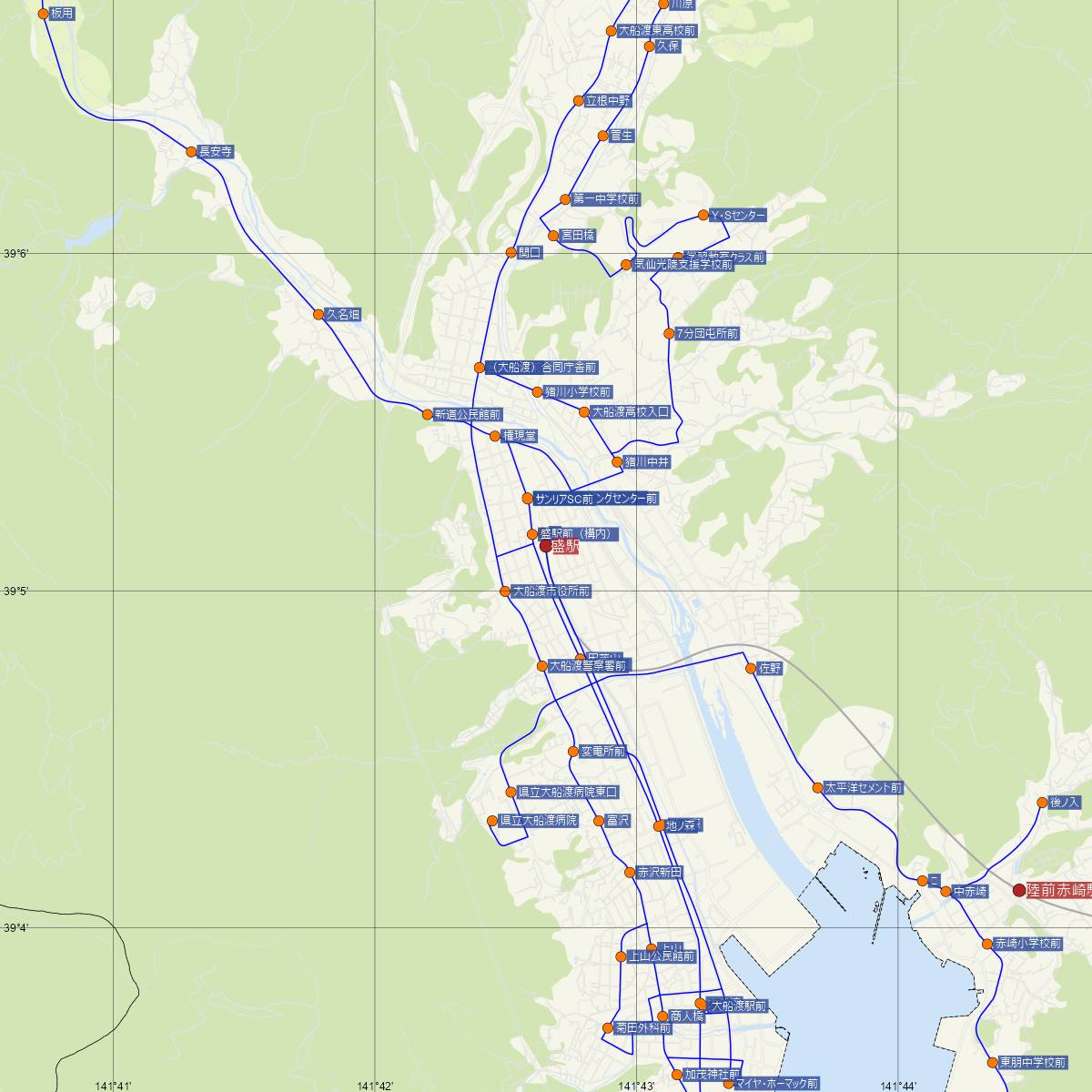 盛駅（JR東日本）周辺のバス路線図