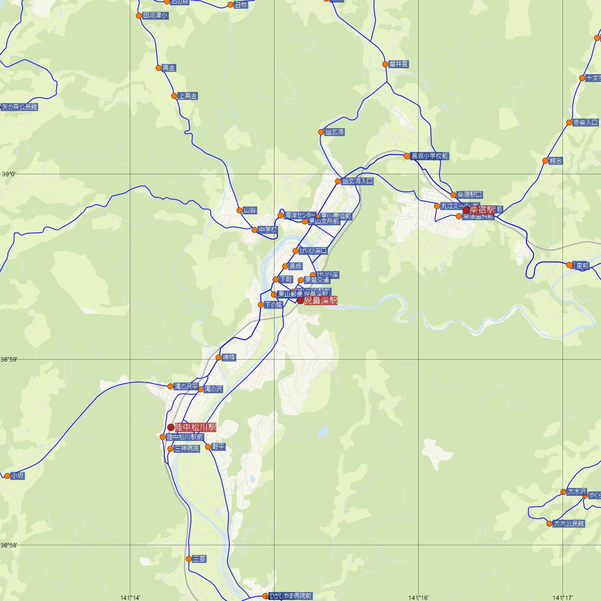 猊鼻渓駅（JR東日本）周辺のバス路線図