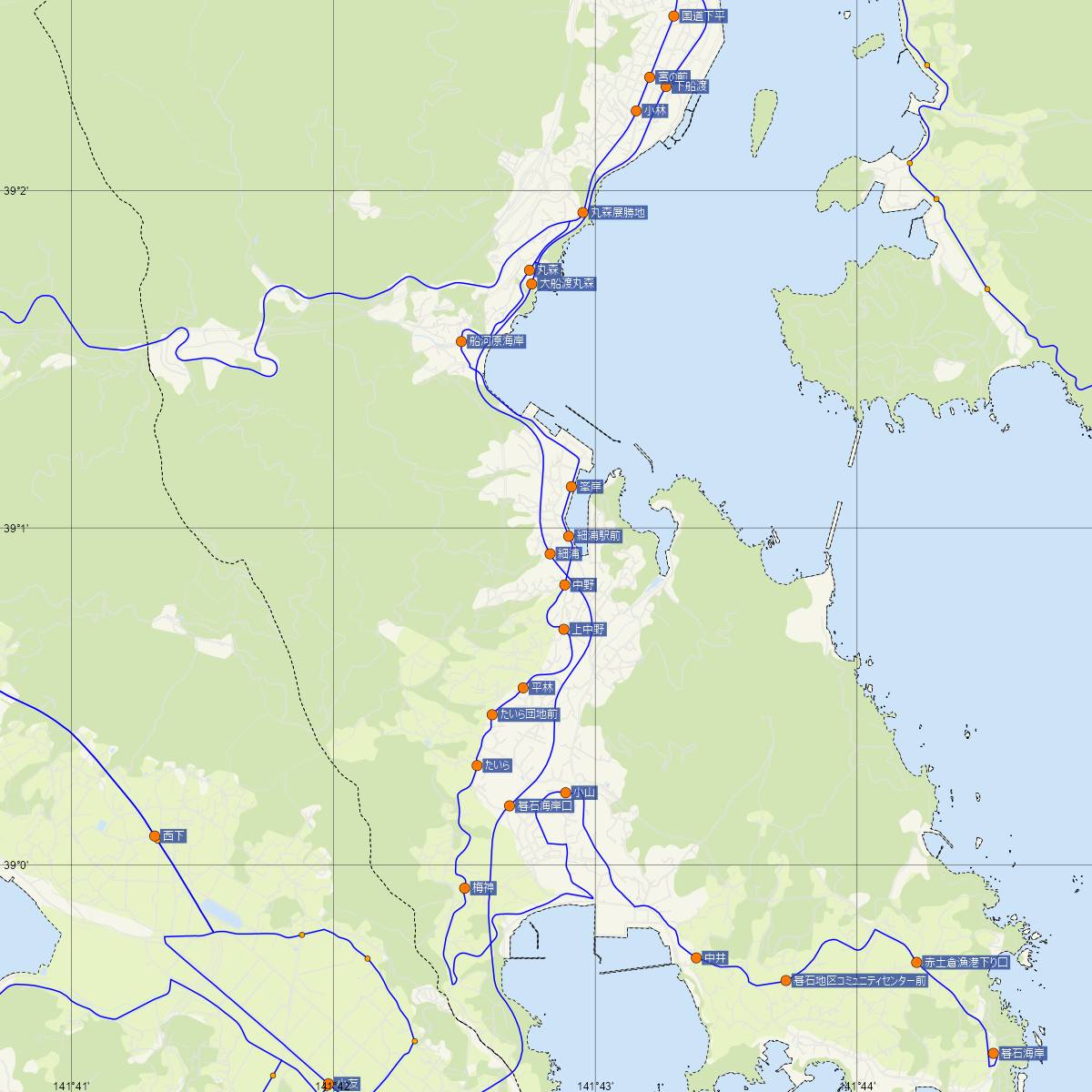 細浦駅（JR東日本）周辺のバス路線図