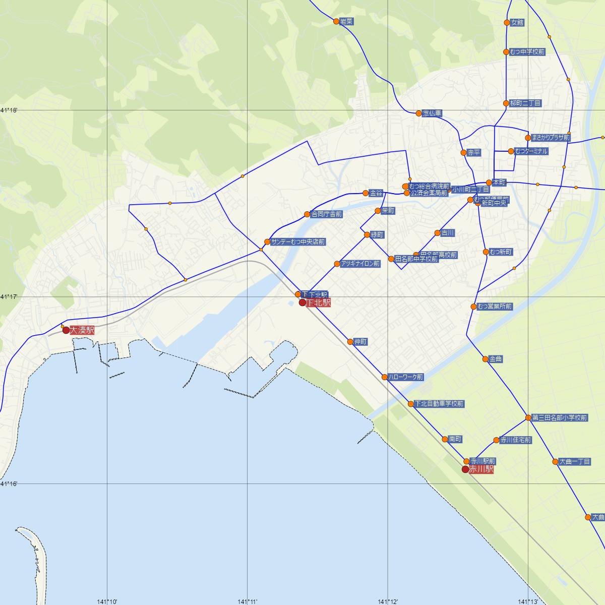 下北駅（JR東日本）周辺のバス路線図