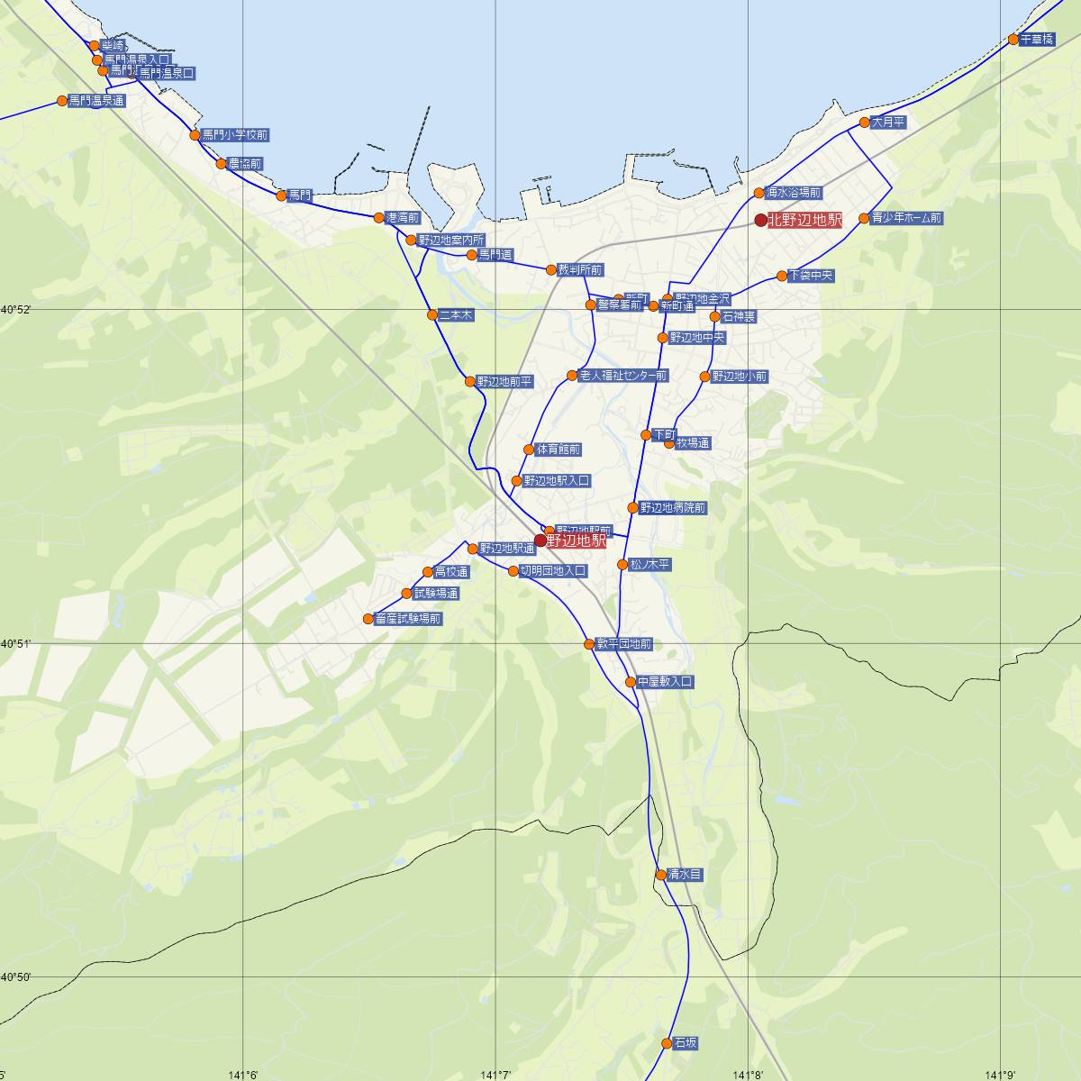 野辺地駅（JR東日本）周辺のバス路線図