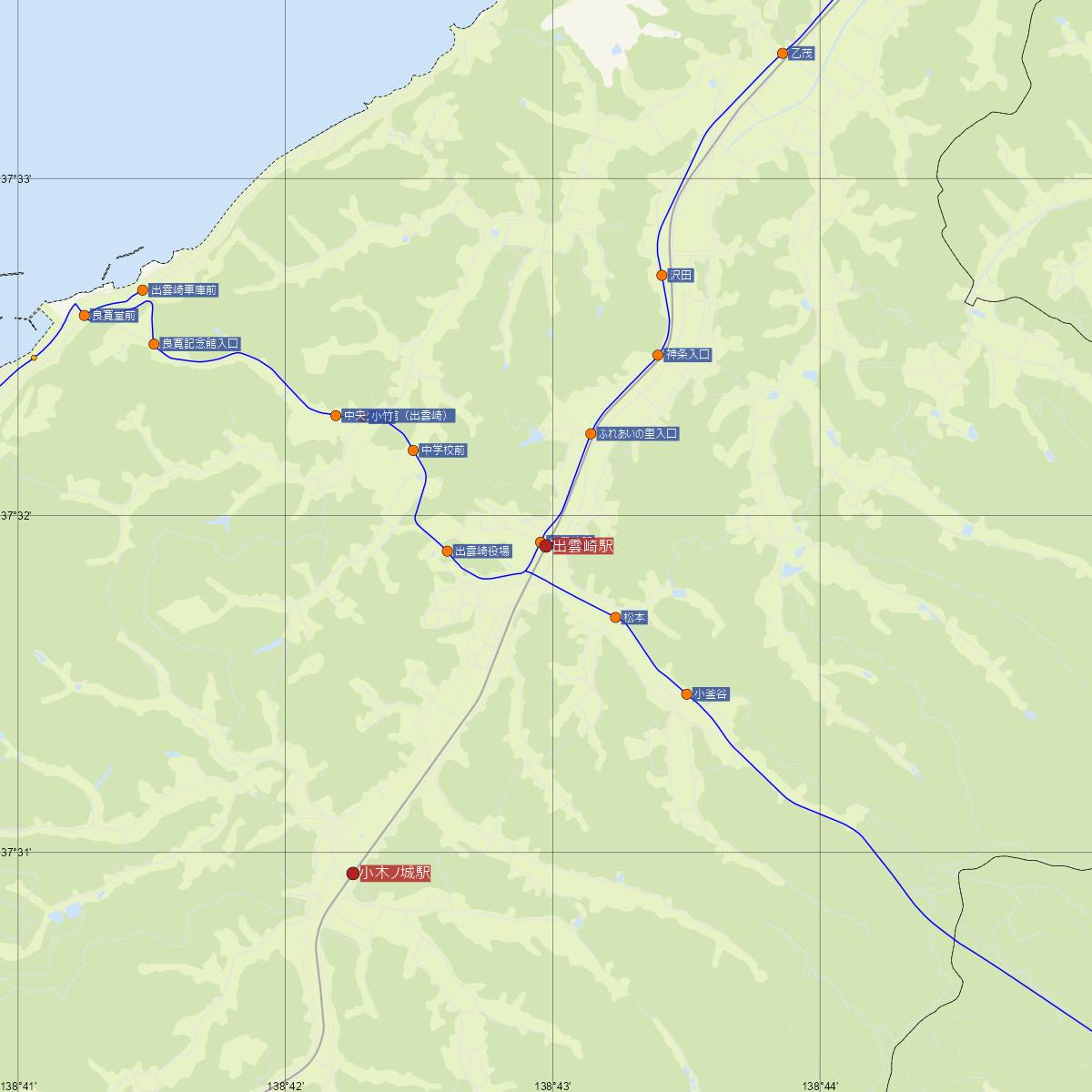 出雲崎駅（JR東日本）周辺のバス路線図