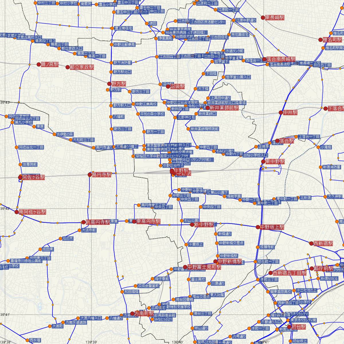 中野駅（JR東日本）周辺のバス路線図