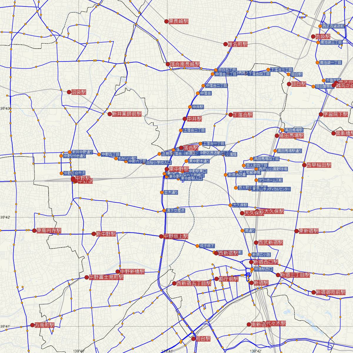 東中野駅（JR東日本）周辺のバス路線図