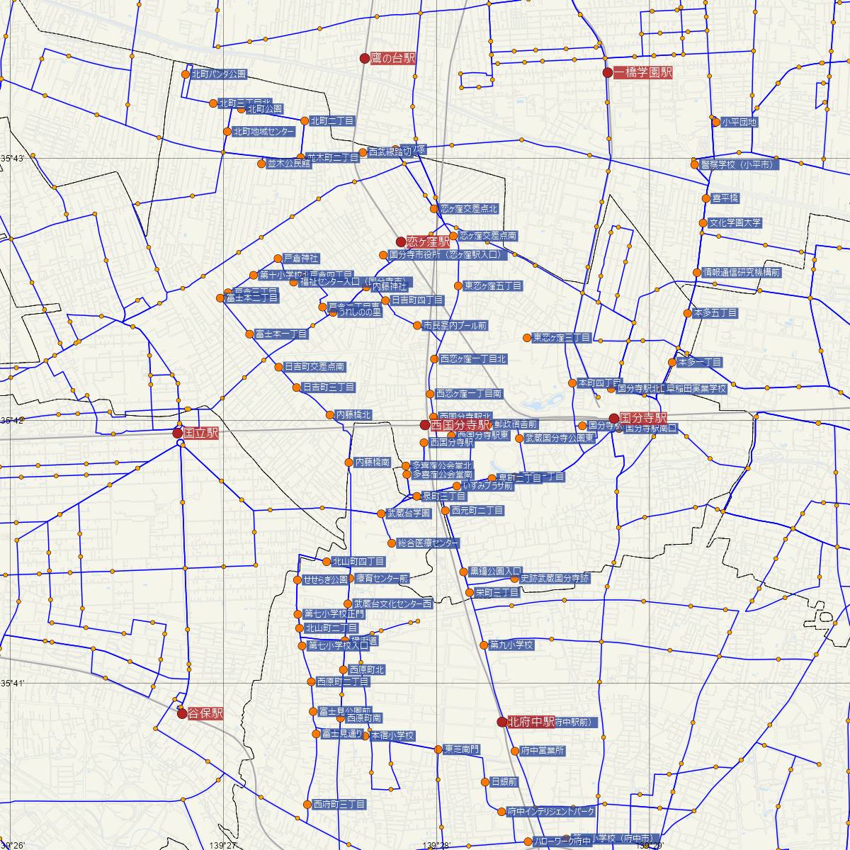 西国分寺駅（JR東日本）周辺のバス路線図