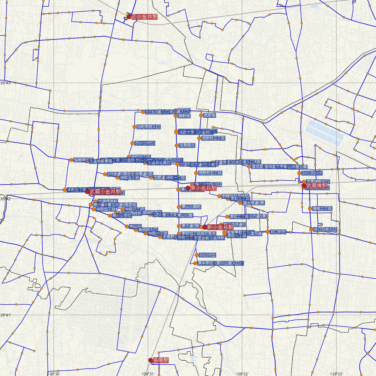 東小金井駅（JR東日本）周辺のバス路線図