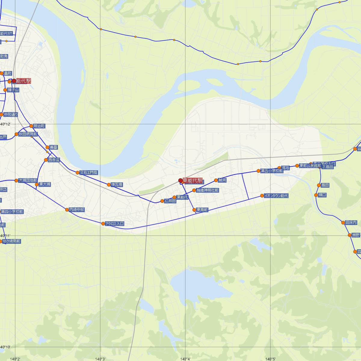 東能代駅（JR東日本）周辺のバス路線図