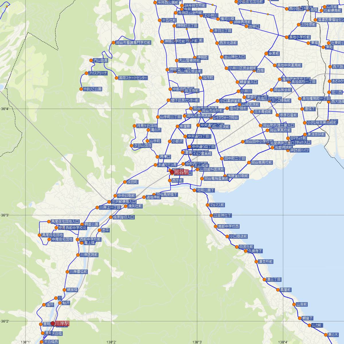 岡谷駅（JR東日本）周辺のバス路線図