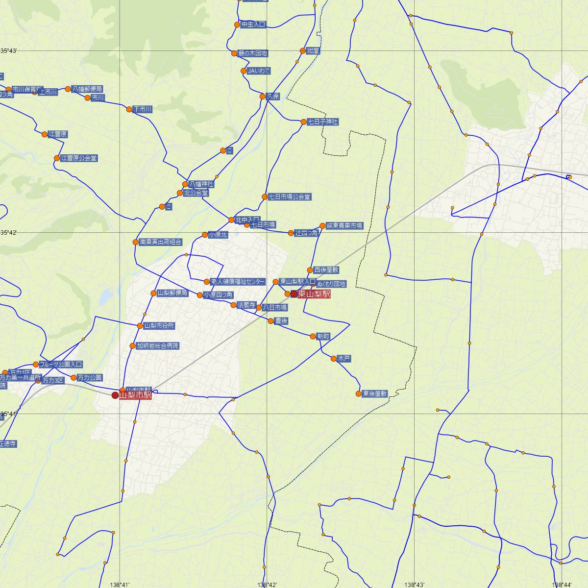 東山梨駅（JR東日本）周辺のバス路線図