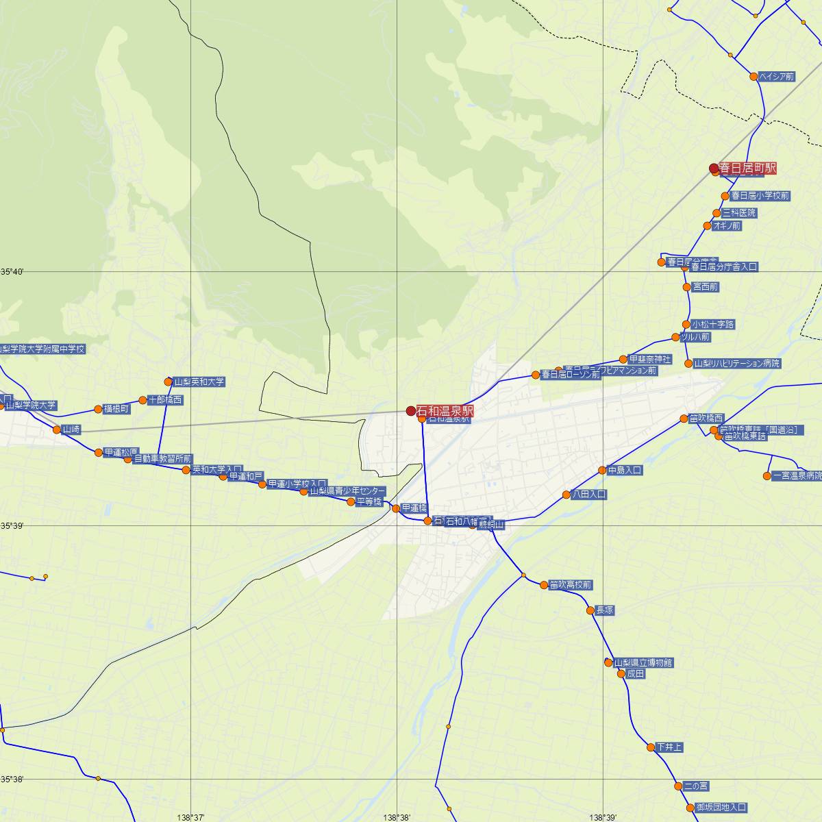石和温泉駅（JR東日本）周辺のバス路線図