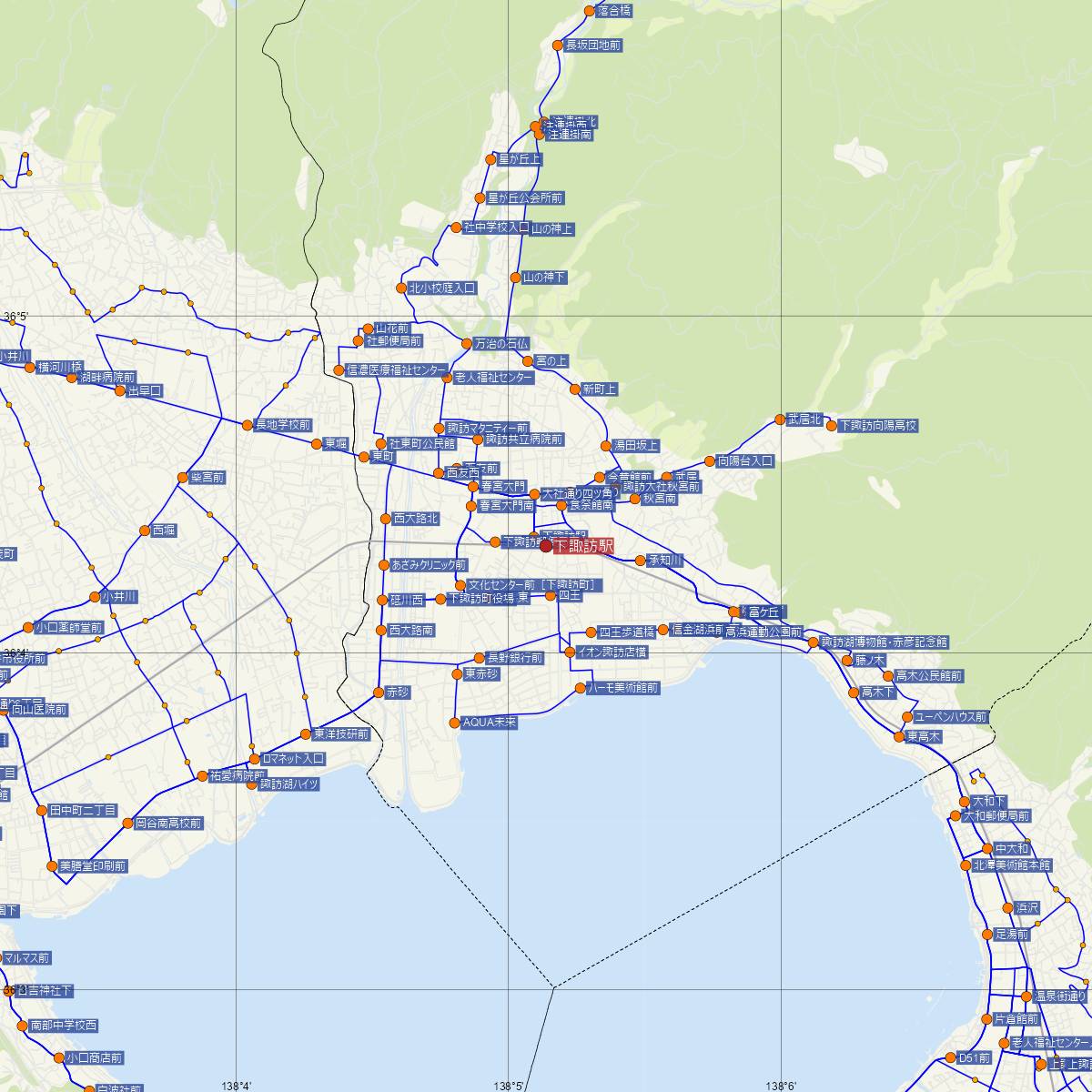 下諏訪駅（JR東日本）周辺のバス路線図