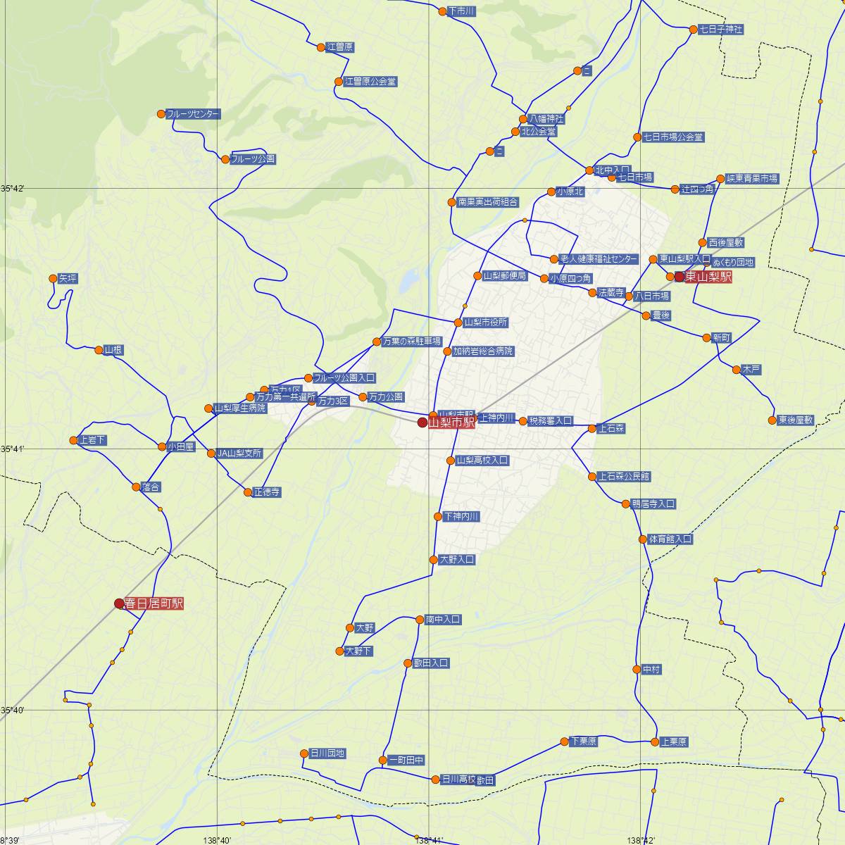 山梨市駅（JR東日本）周辺のバス路線図