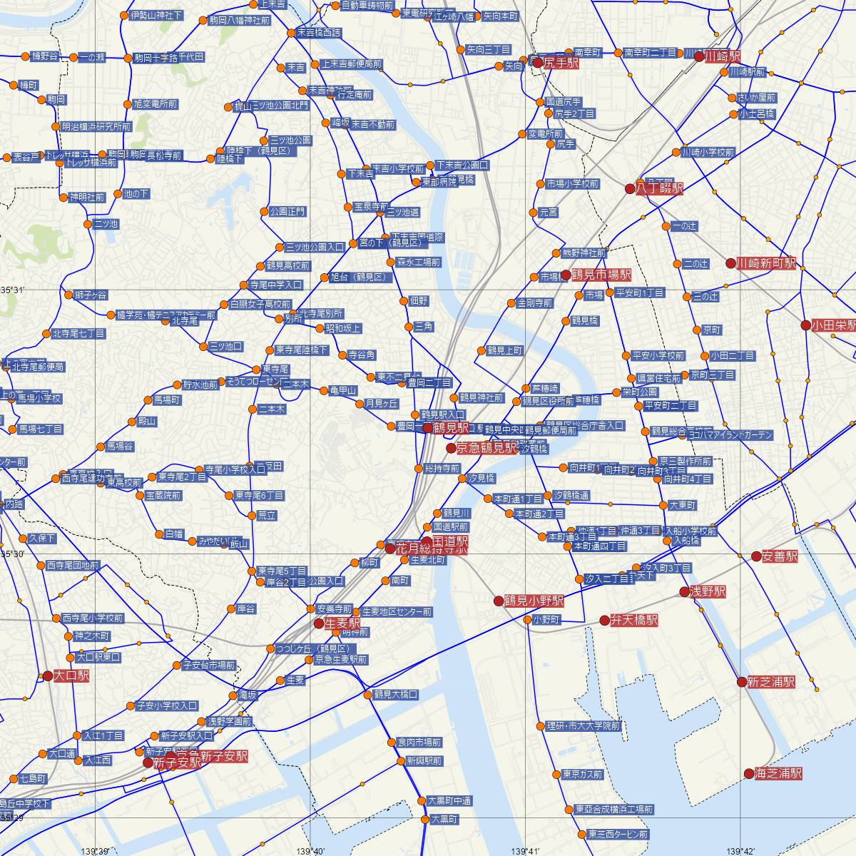 鶴見駅（JR東日本）周辺のバス路線図