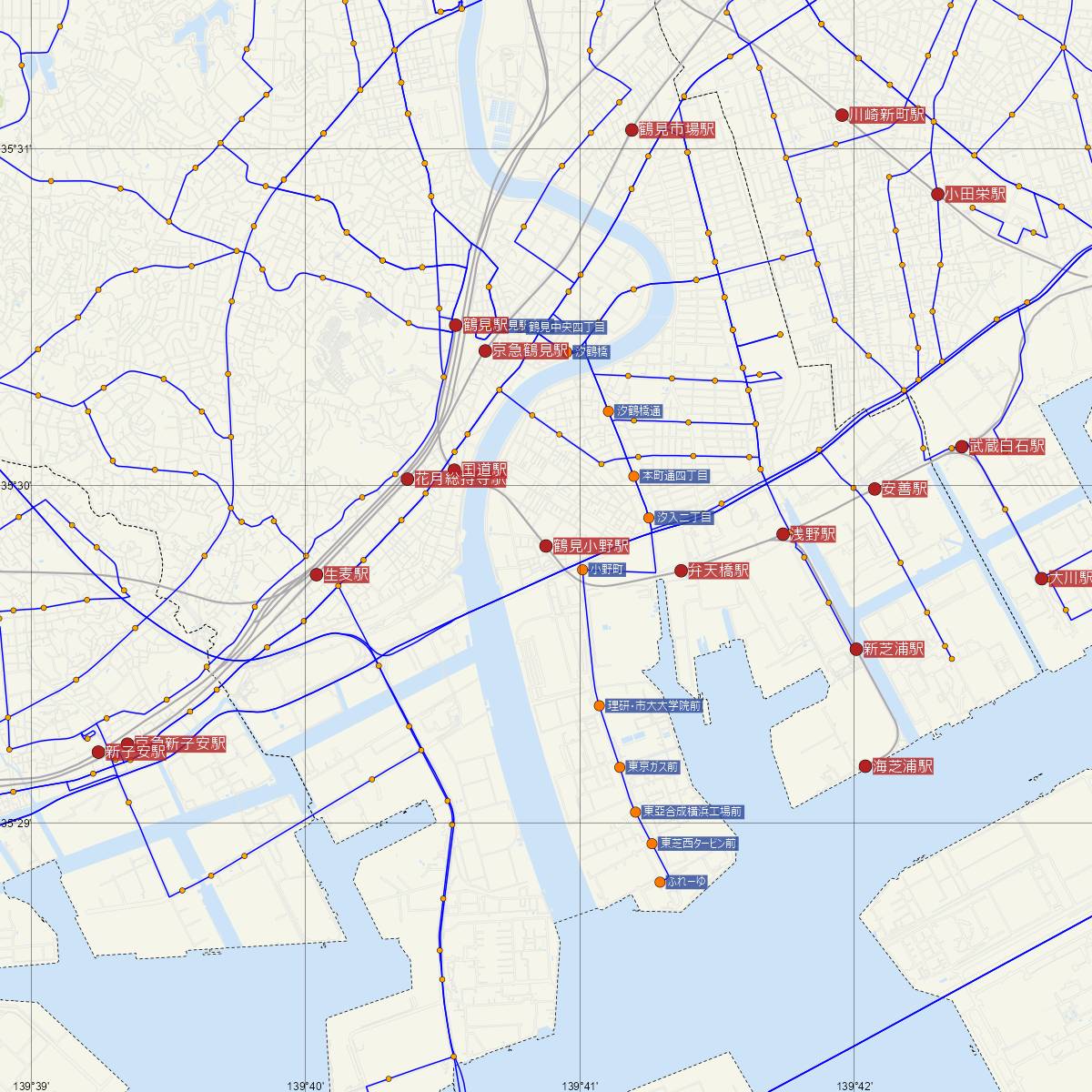 鶴見小野駅（JR東日本）周辺のバス路線図