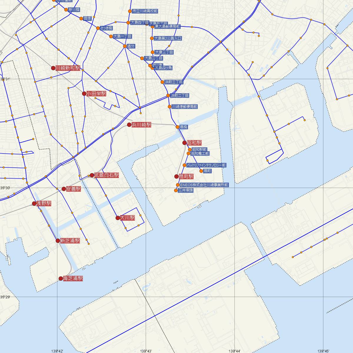 扇町駅（JR東日本）周辺のバス路線図