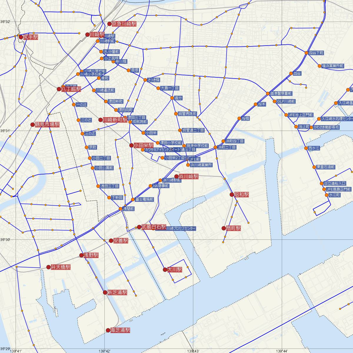 浜川崎駅（JR東日本）周辺のバス路線図