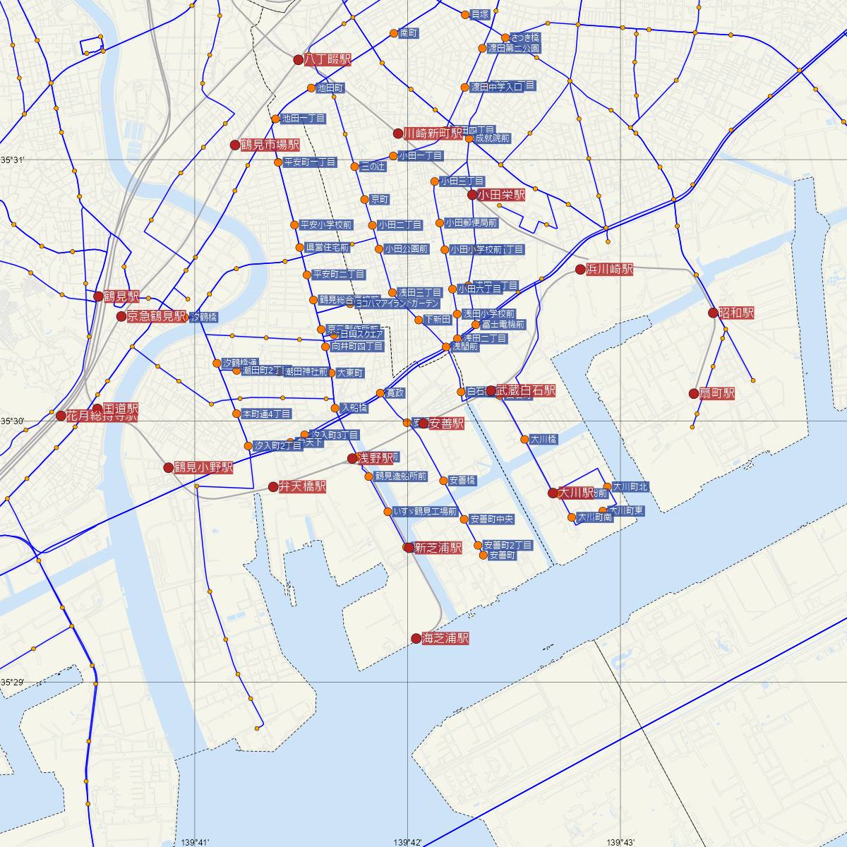 安善駅（JR東日本）周辺のバス路線図