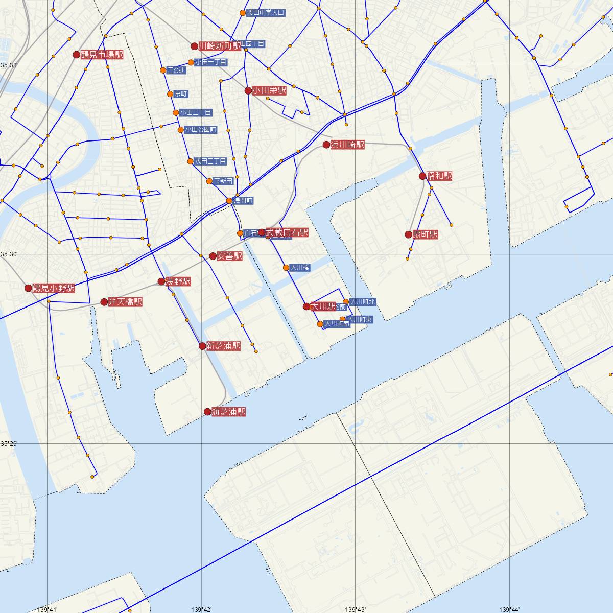 大川駅（JR東日本）周辺のバス路線図