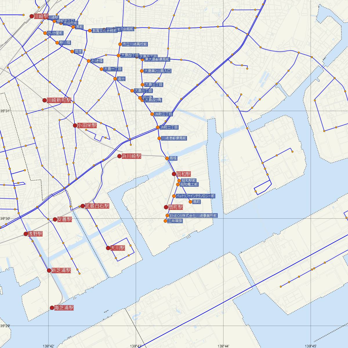 昭和駅（JR東日本）周辺のバス路線図