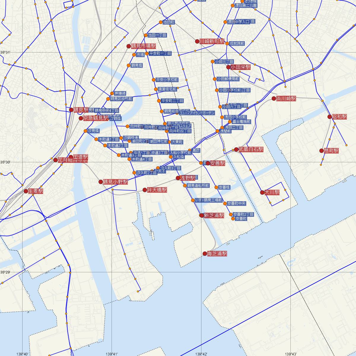 浅野駅（JR東日本）周辺のバス路線図