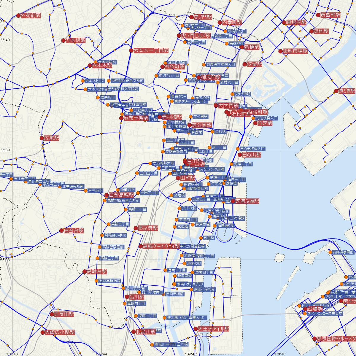 田町駅（JR東日本）周辺のバス路線図