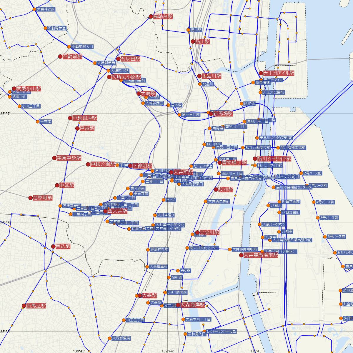 大井町駅（JR東日本）周辺のバス路線図