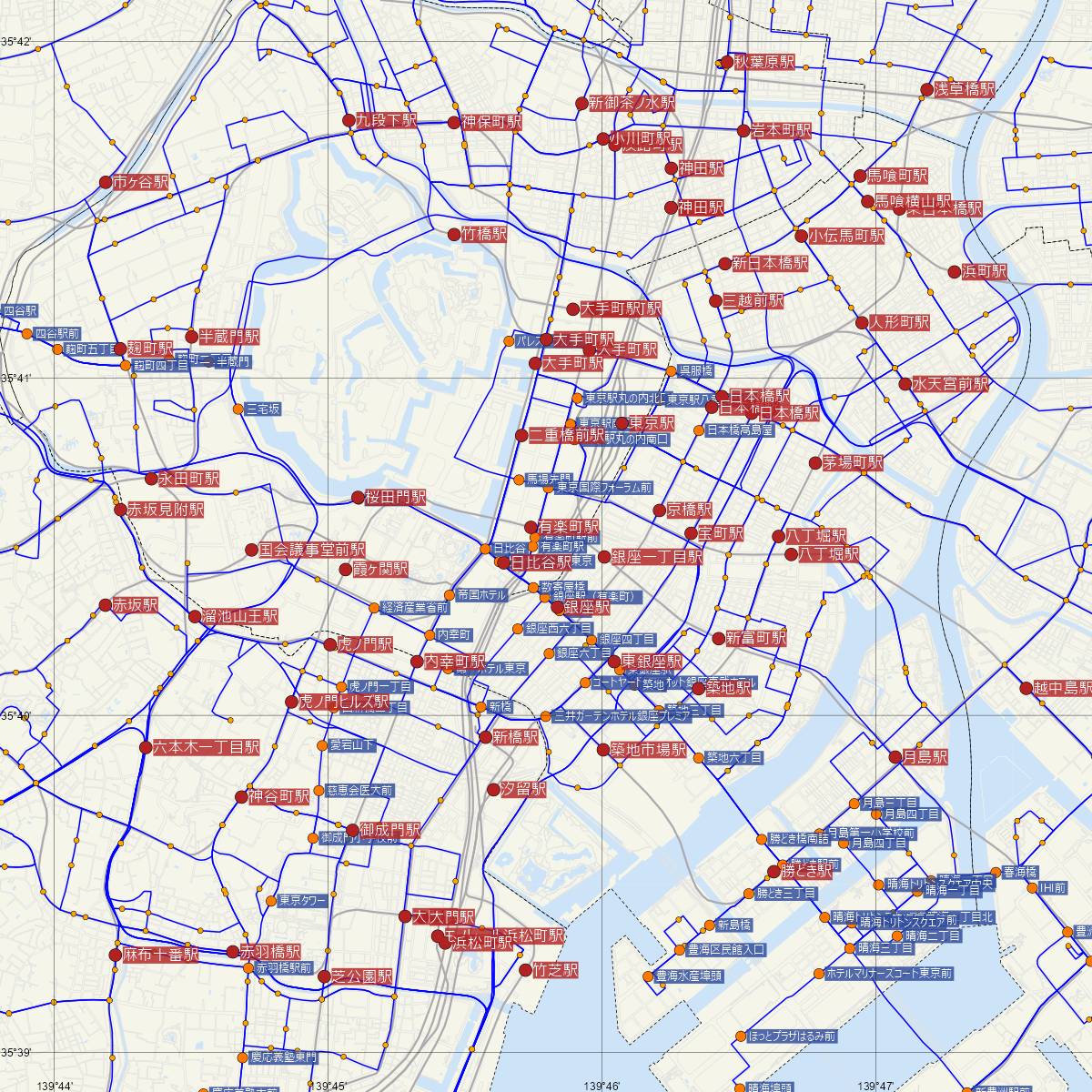 有楽町駅（JR東日本）周辺のバス路線図