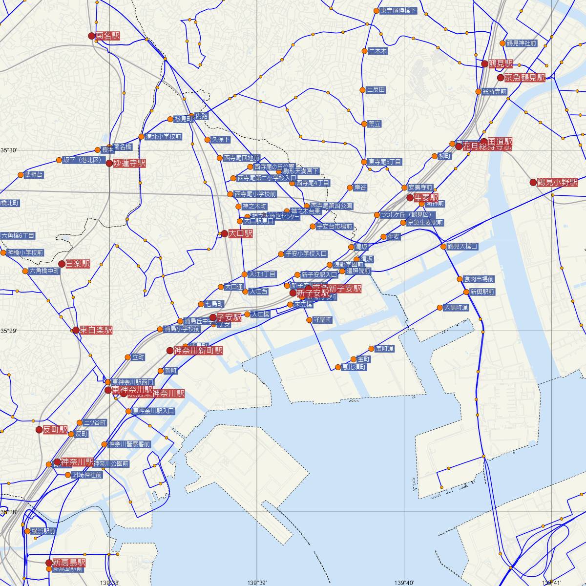 新子安駅（JR東日本）周辺のバス路線図