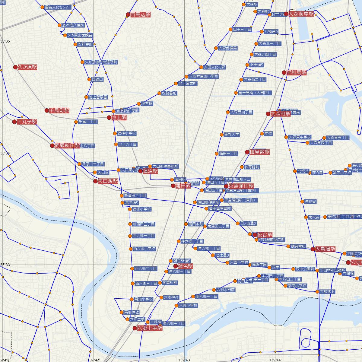 蒲田駅（JR東日本）周辺のバス路線図