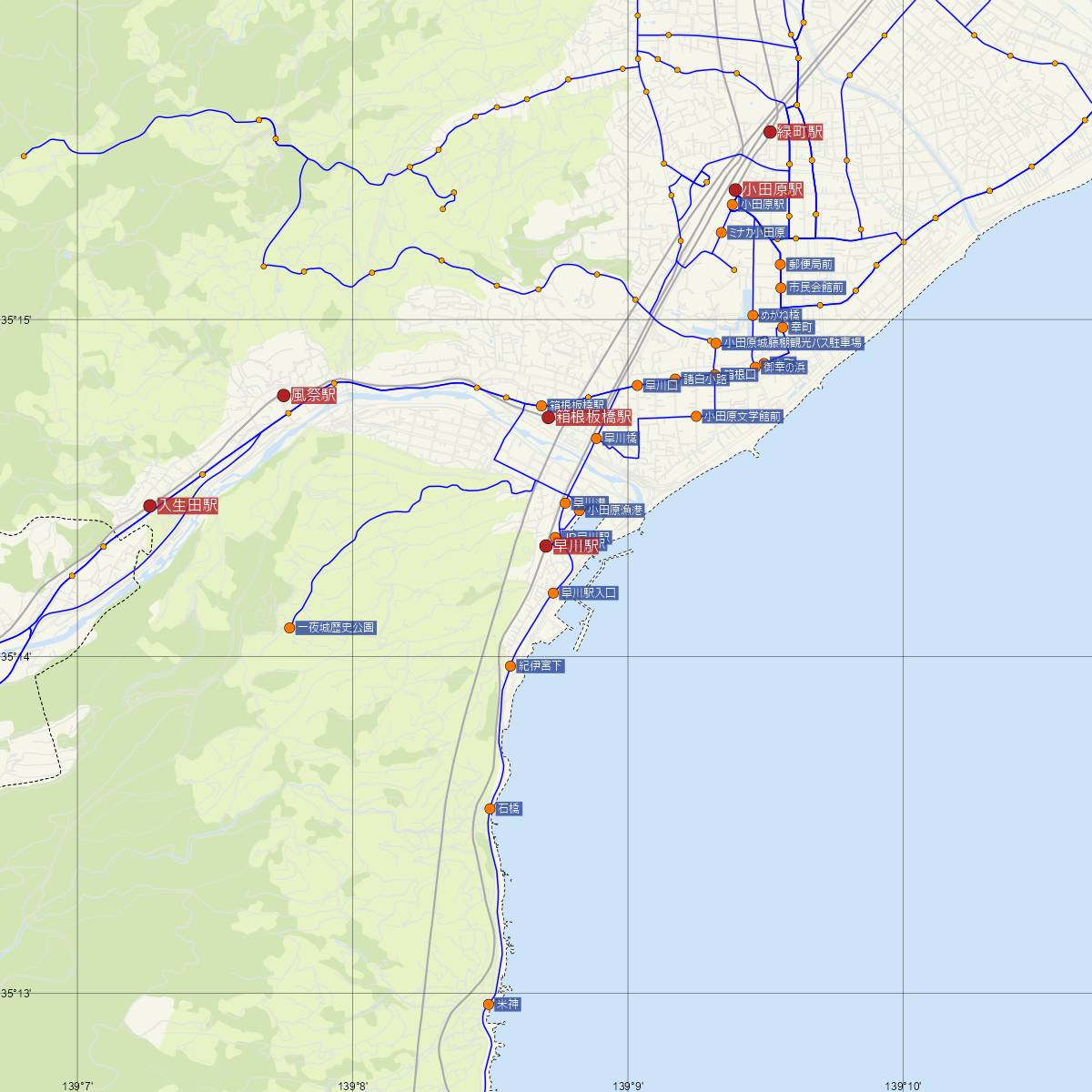 早川駅（JR東日本）周辺のバス路線図