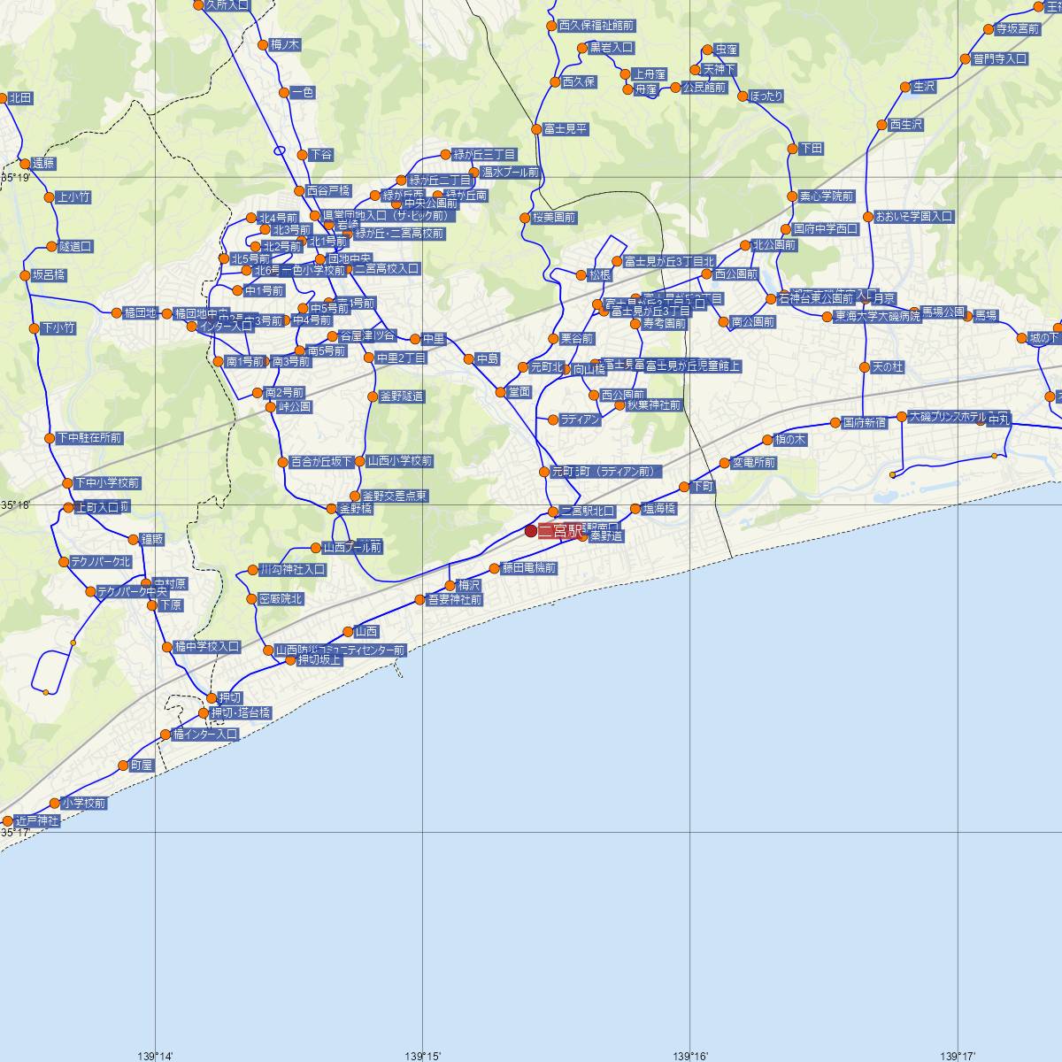 二宮駅（JR東日本）周辺のバス路線図