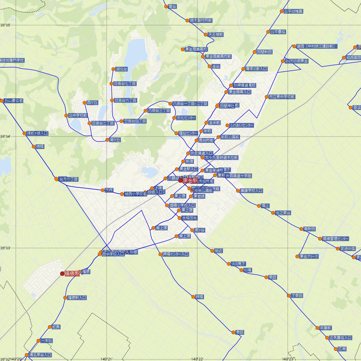 東金駅（JR東日本）周辺のバス路線図