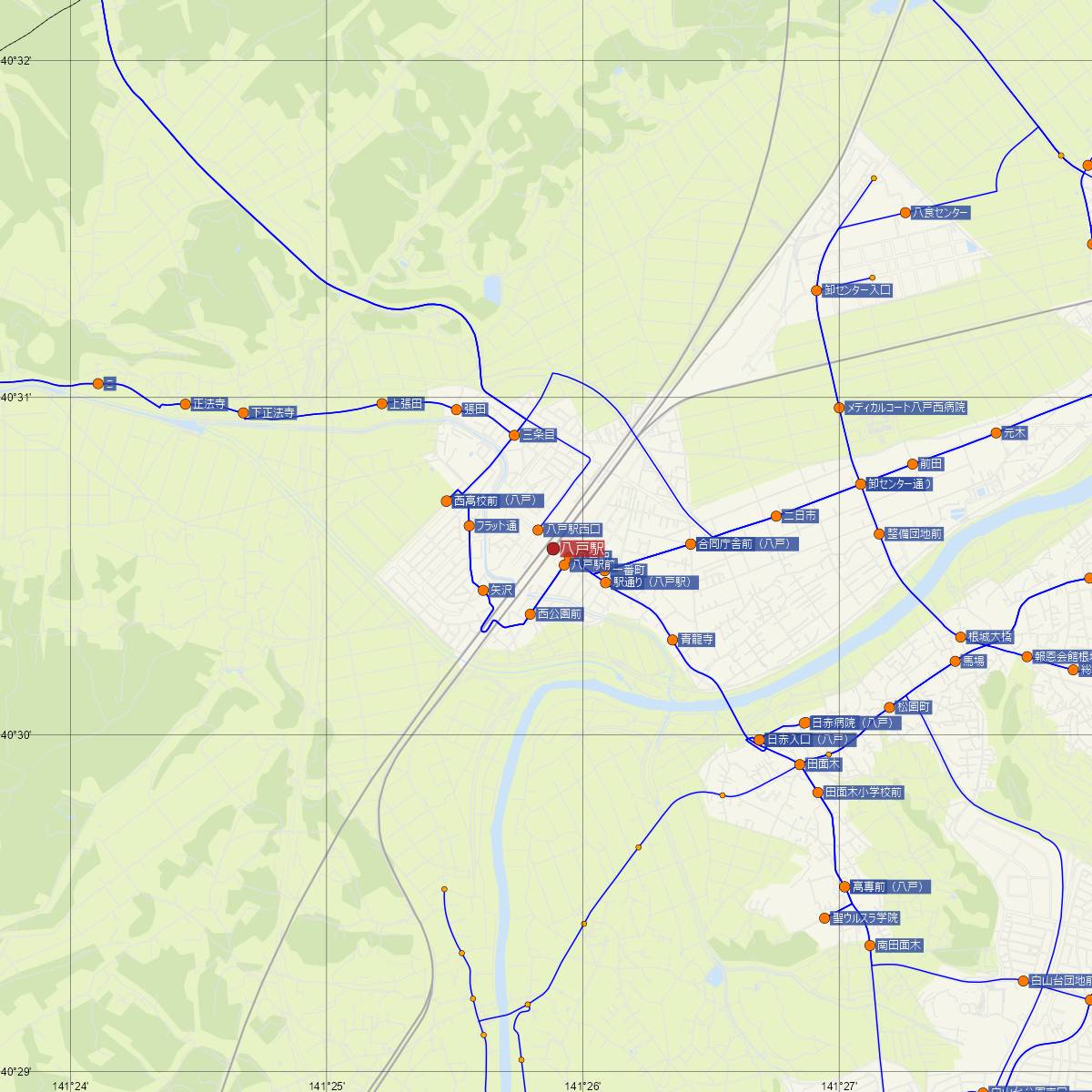 八戸駅（JR東日本）周辺のバス路線図