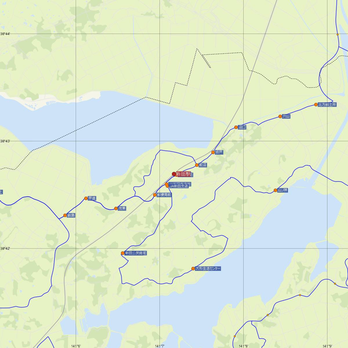 新田駅（JR東日本）周辺のバス路線図