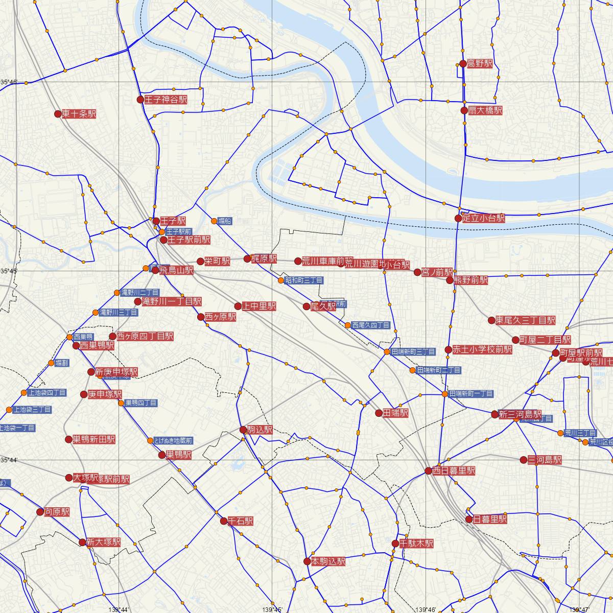 尾久駅（JR東日本）周辺のバス路線図