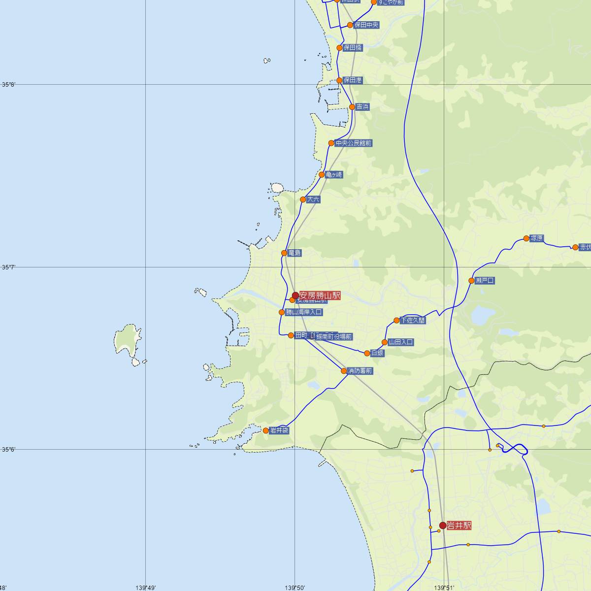 安房勝山駅（JR東日本）周辺のバス路線図