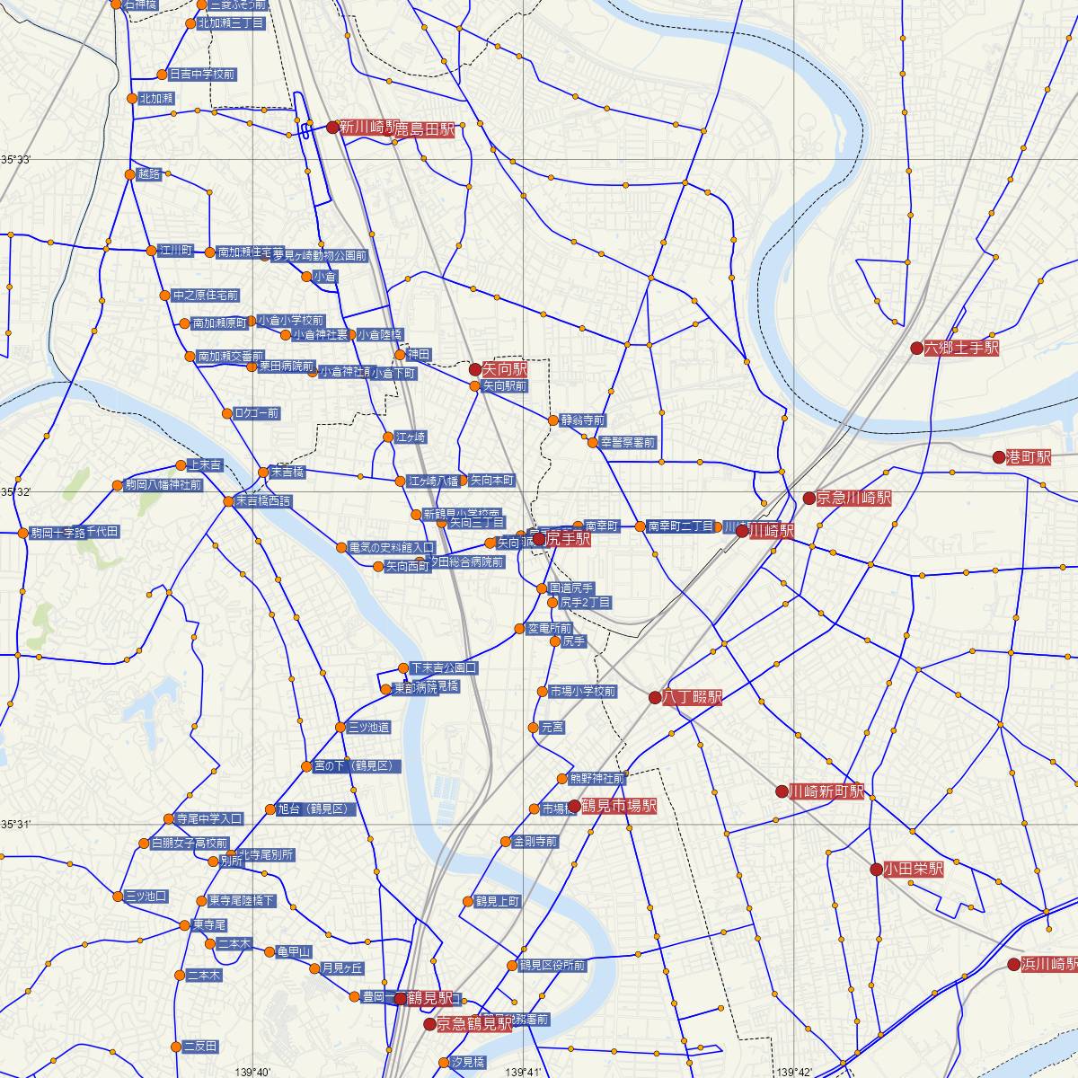 尻手駅（JR東日本）周辺のバス路線図