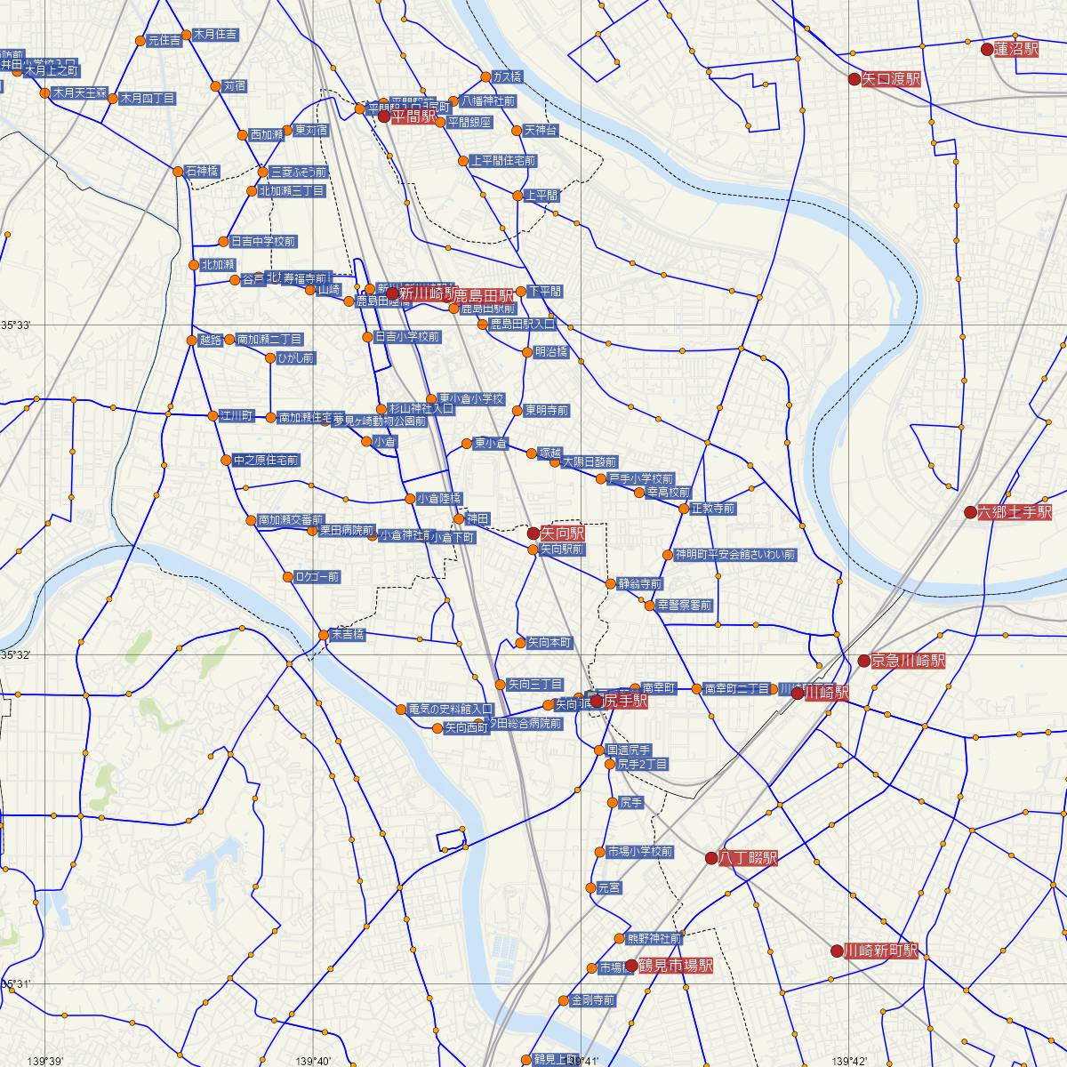 矢向駅（JR東日本）周辺のバス路線図