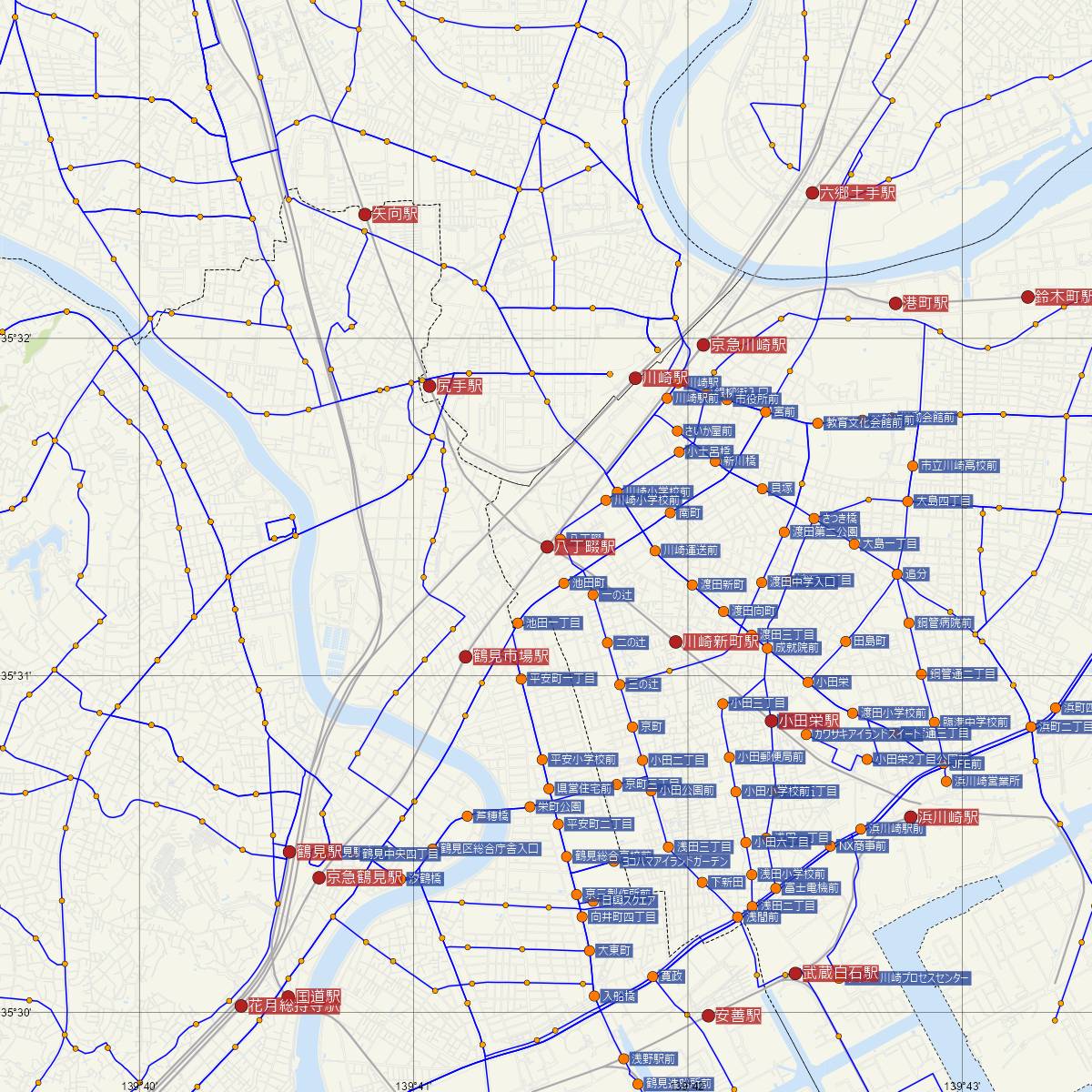 八丁畷駅（JR東日本）周辺のバス路線図