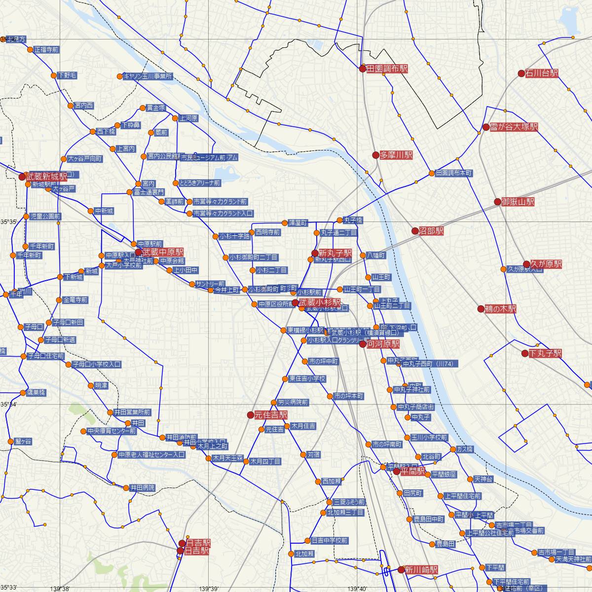 武蔵小杉駅（JR東日本）周辺のバス路線図