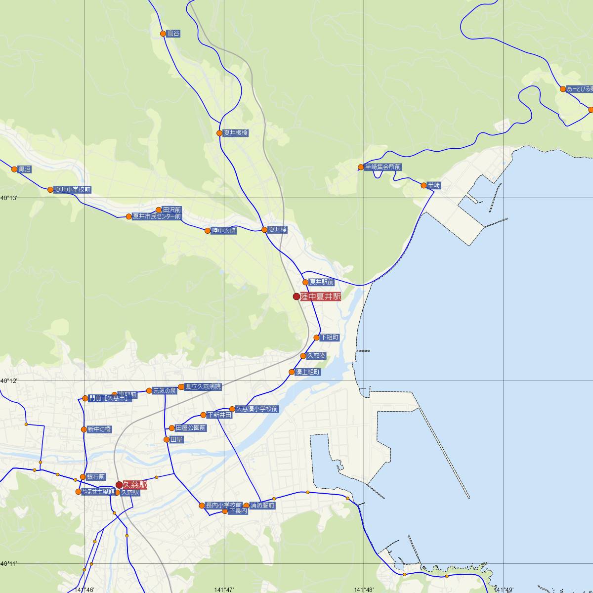 陸中夏井駅（JR東日本）周辺のバス路線図