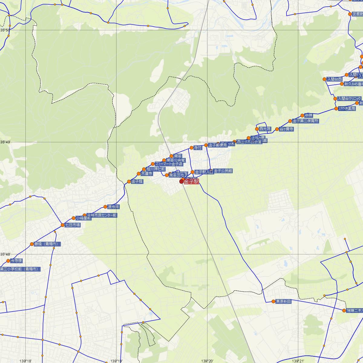 金子駅（JR東日本）周辺のバス路線図