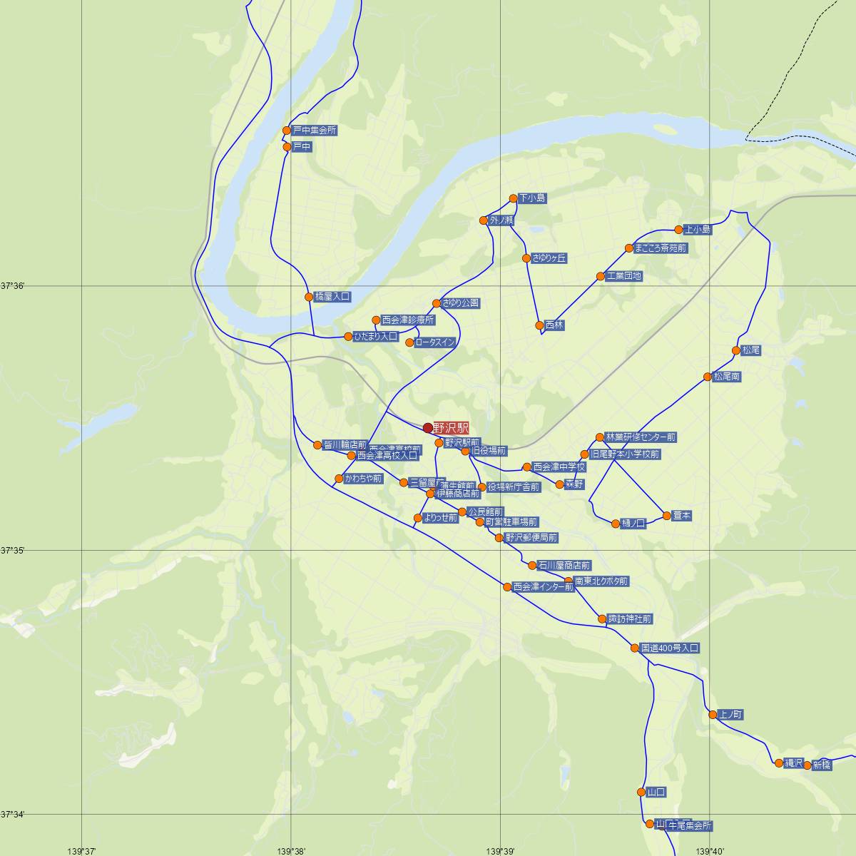 野沢駅（JR東日本）周辺のバス路線図