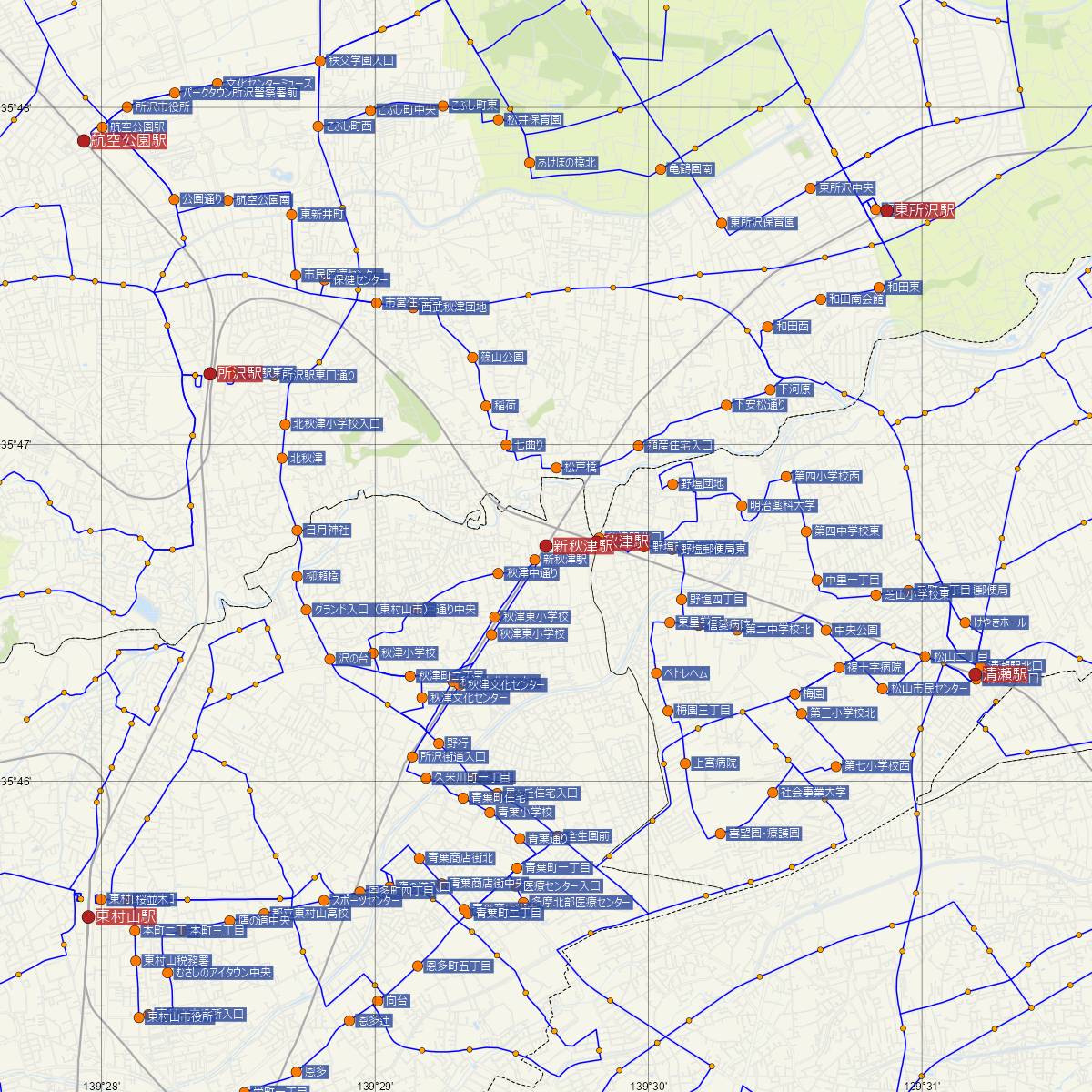 新秋津駅（JR東日本）周辺のバス路線図