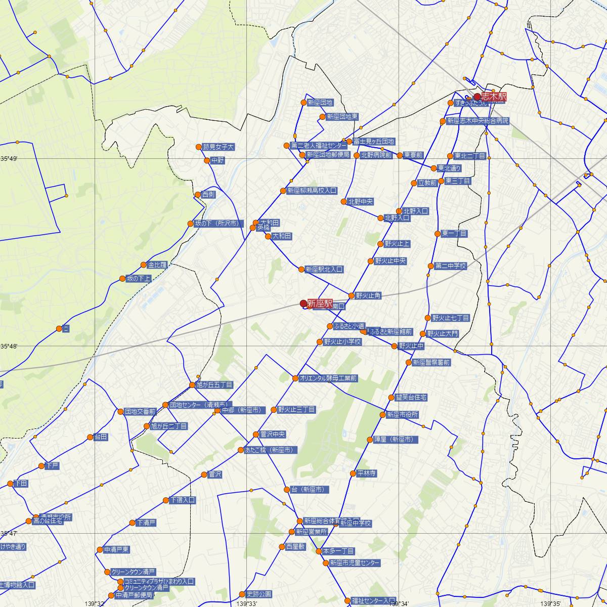新座駅（JR東日本）周辺のバス路線図
