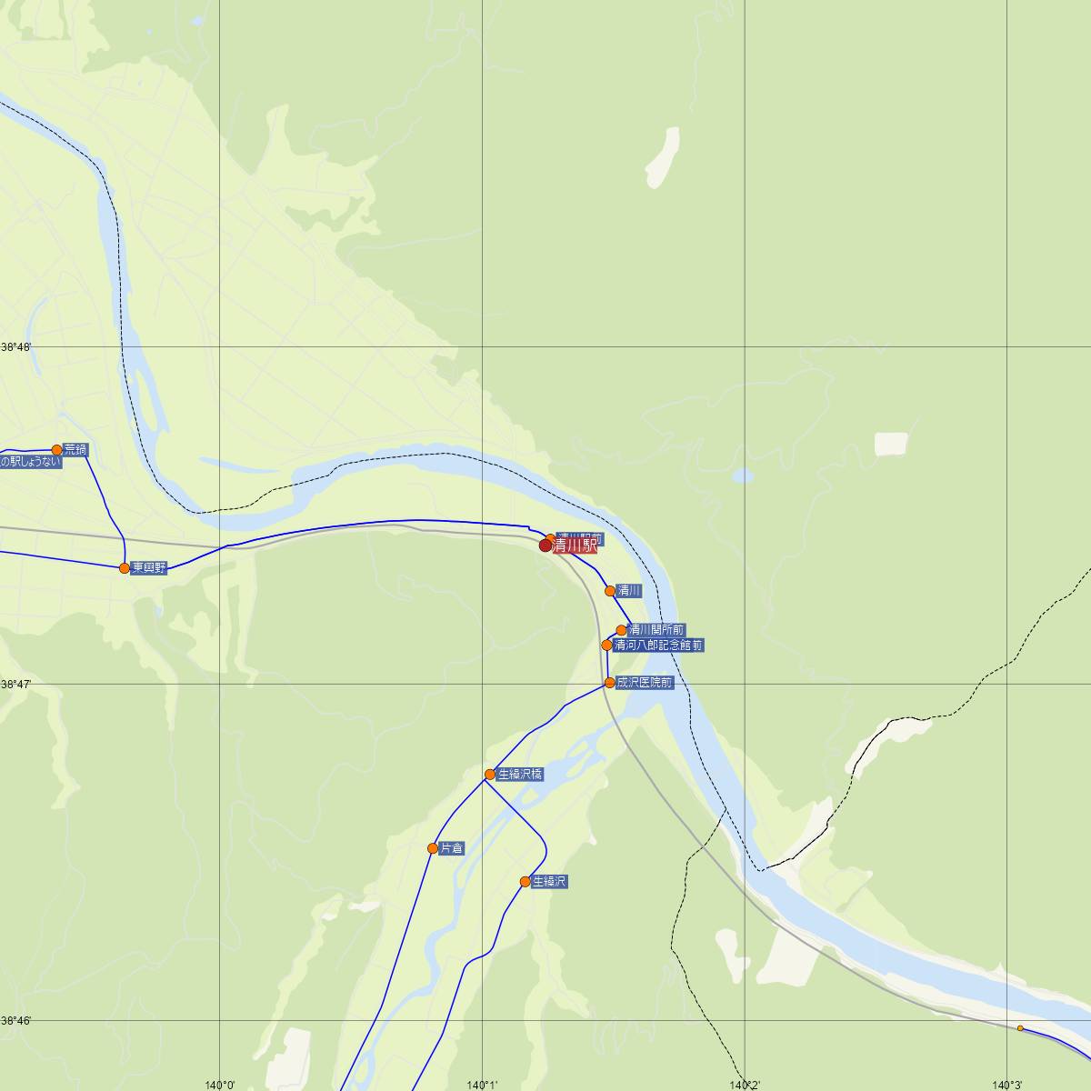 清川駅（JR東日本）周辺のバス路線図