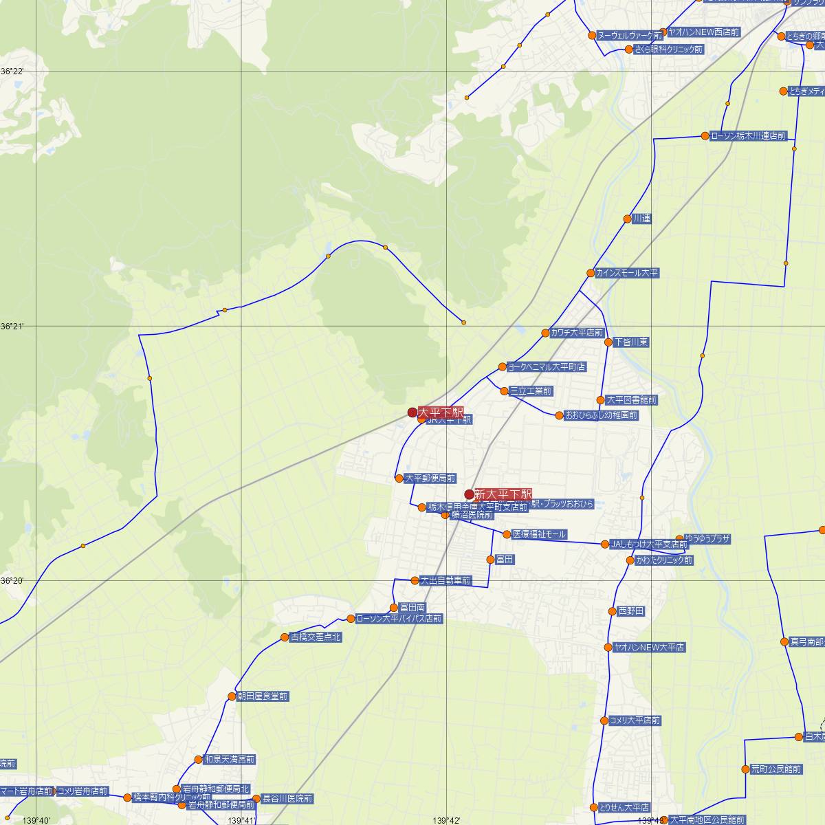 大平下駅（JR東日本）周辺のバス路線図